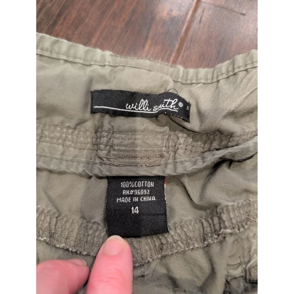 Willi Smith Capri Pants Womens 14 Green Cargo Drawstring‎ Pockets Cropped Y2K - Picture 5 of 8